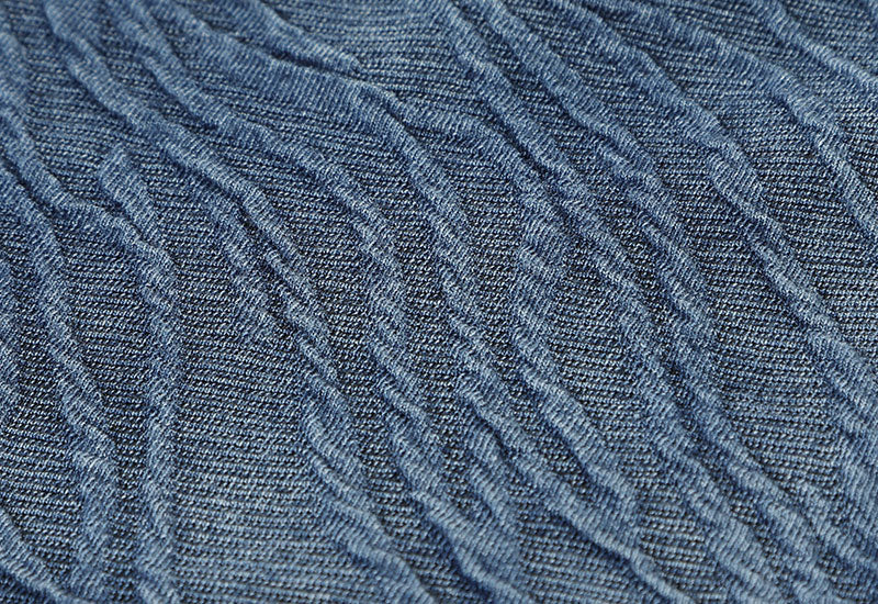 インディゴ染め膨れジャガードデザイン5分袖テーラードジャケットの詳細画像