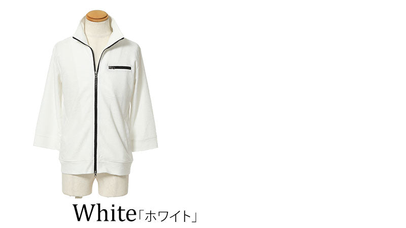 ジップデザインスタンドカラー7分袖ジャケットの色の種類