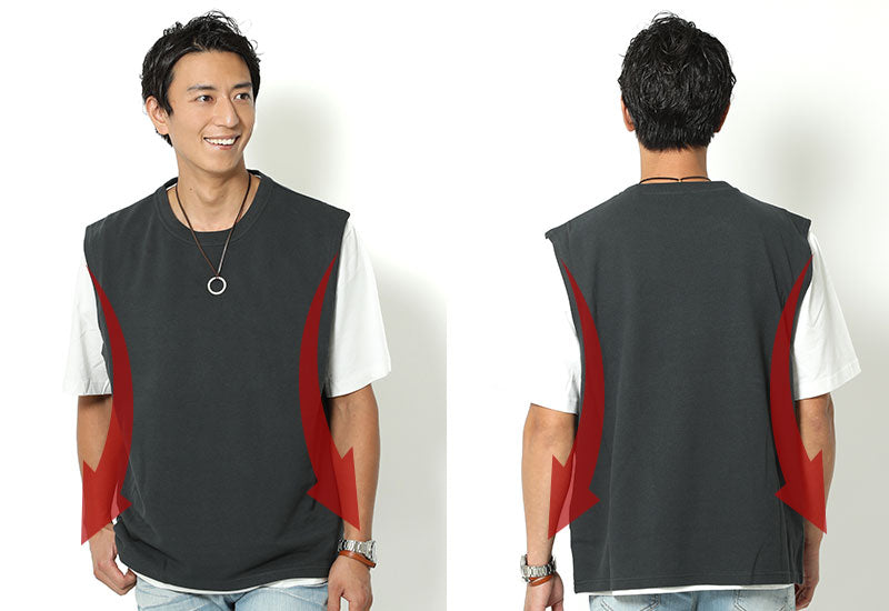 「セール品」リラックスシルエット半袖Tシャツ×シンプルベスト　２点セットの詳細画像