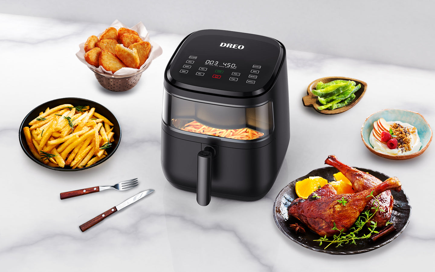 Dreo Smart Air Fryer with the delicious food