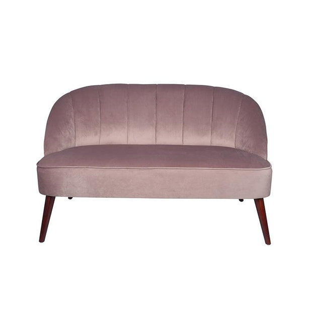 Velvet Curved Back Sofa With Walnut Effect Legs - Blush