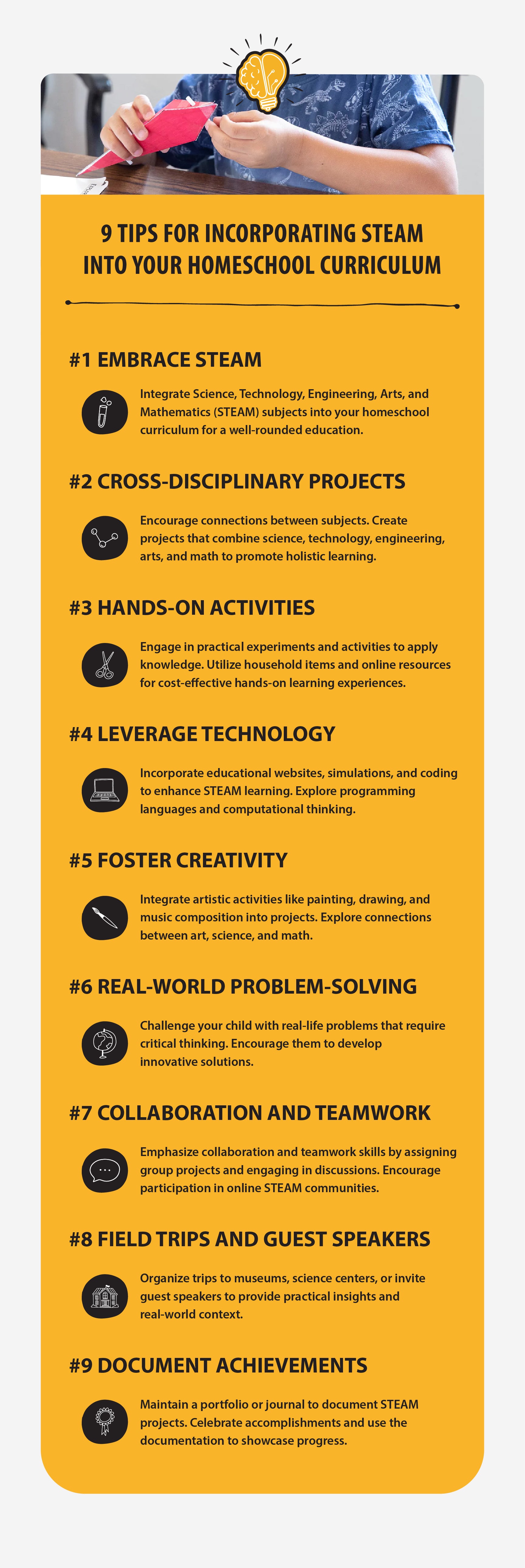 Tips for Incorporating STEAM into Your Homeschool Curriculum infographic