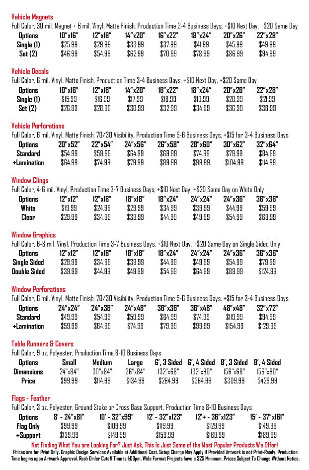 Urgent Printing Summer 2023 Price List Page 3