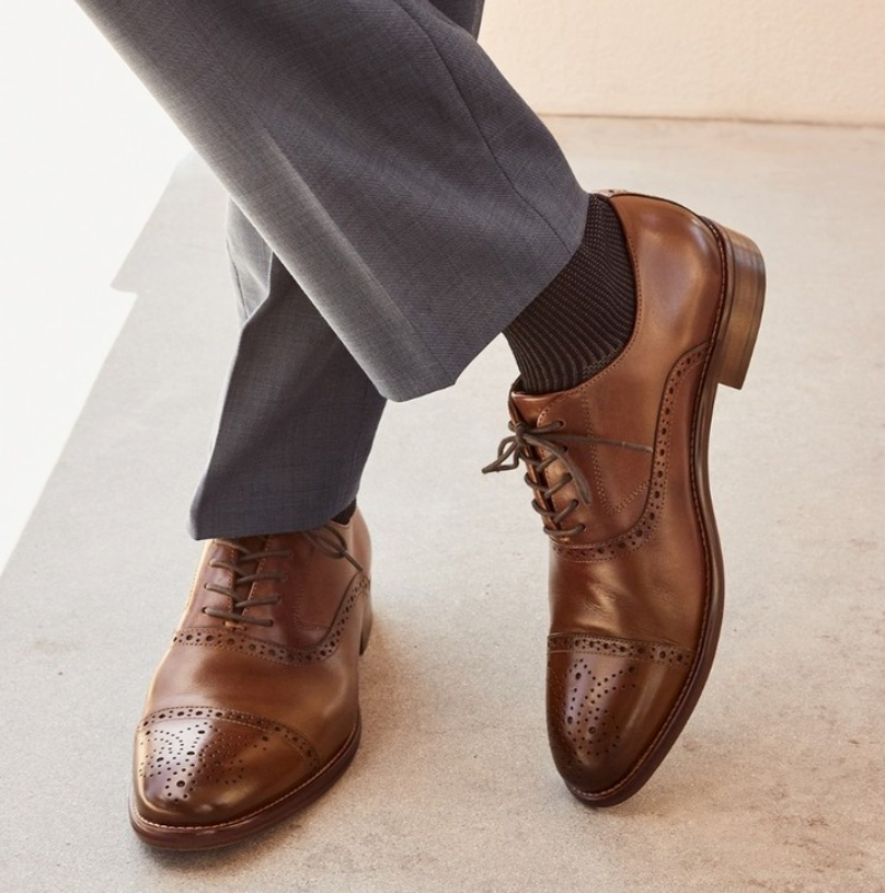 Men’s formal brown dress shoes with black socks
