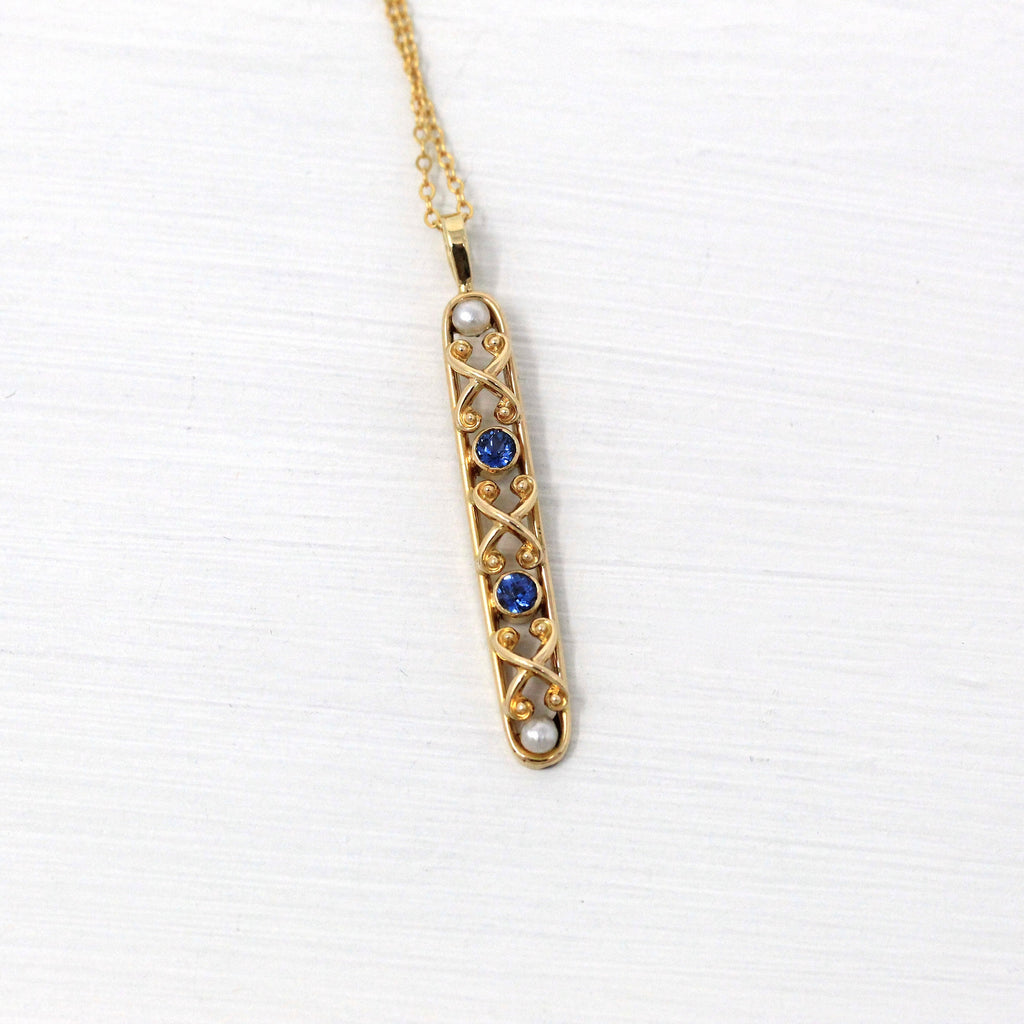 Sale - Antique Conversion Necklace - Edwardian 14k Yellow Gold Created Sapphire Statement Pendant - Genuine Vintage 1910s .26 CTW Jewelry