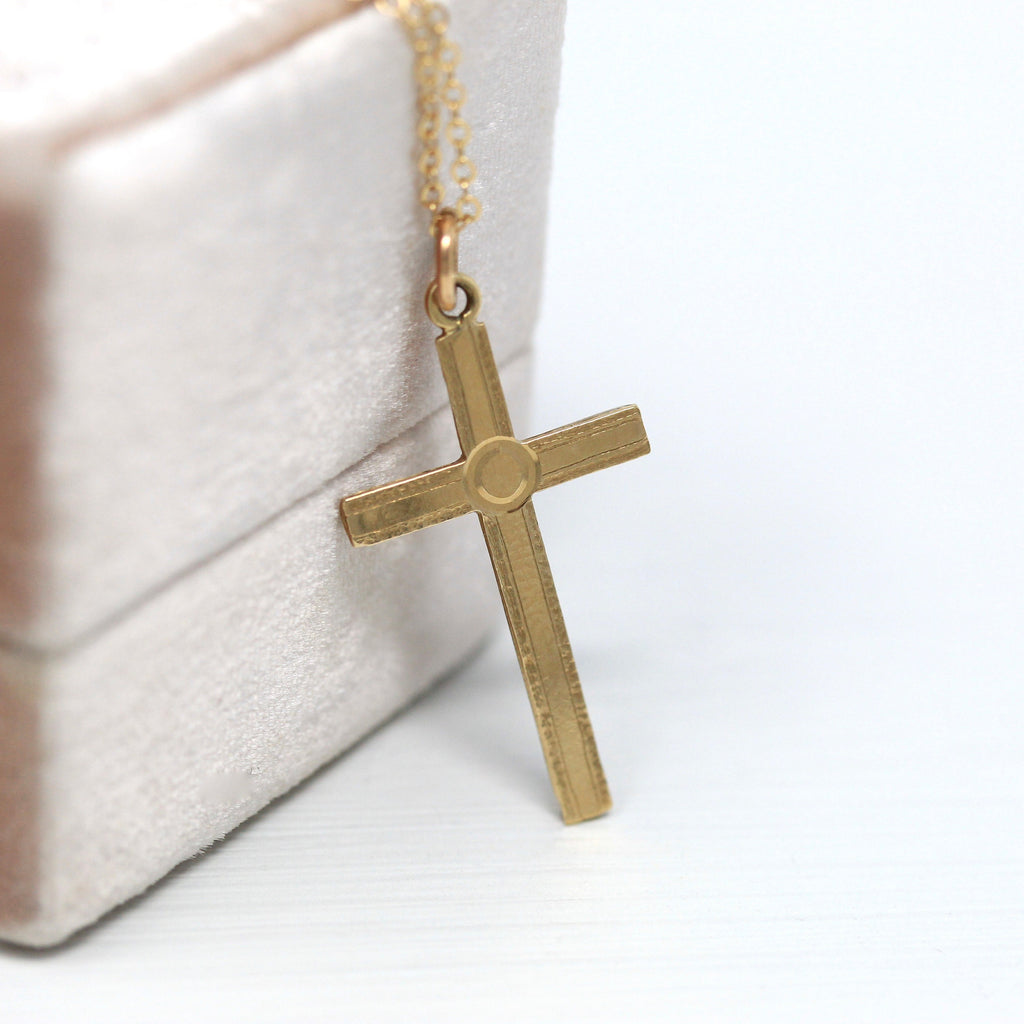 Sale - Antique Cross Necklace - Edwardian 9k Yellow Gold English Hallmarks Pendant Charm - Vintage 1910s Statement Religious Faith Jewelry