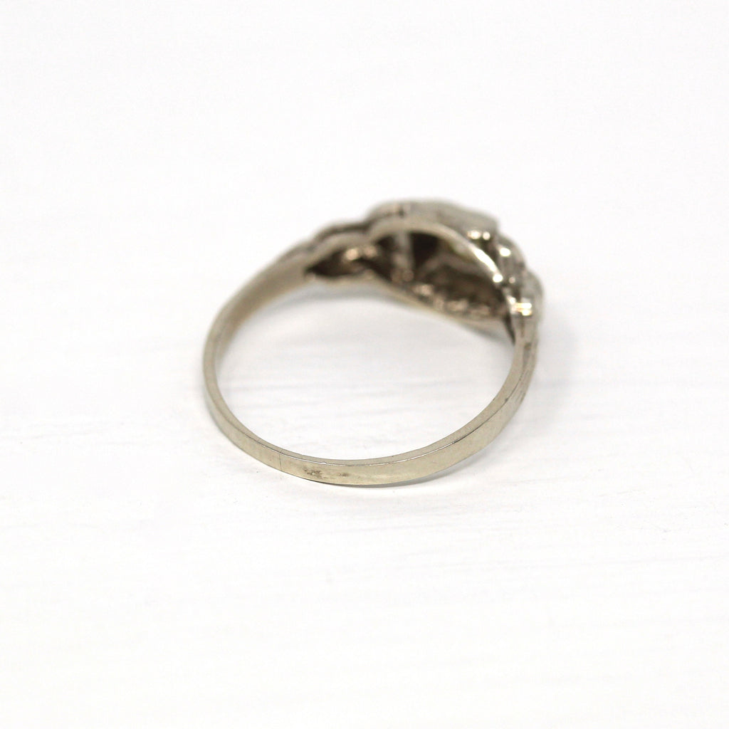 Sale - Genuine Diamond Ring - Art Deco 14k White Gold .09 Carat Faint Yellow Gem - Vintage Circa 1930s Era Size 6 Wedding Engagement Jewelry