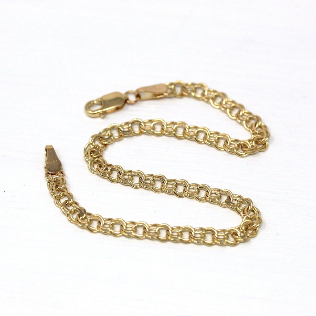 Sale - Modern Chain Bracelet - Estate 14k Yellow Gold Minimalist Style Double Links - Circa 2000's Era Lobster Claw Clasp Accessory Jewelry