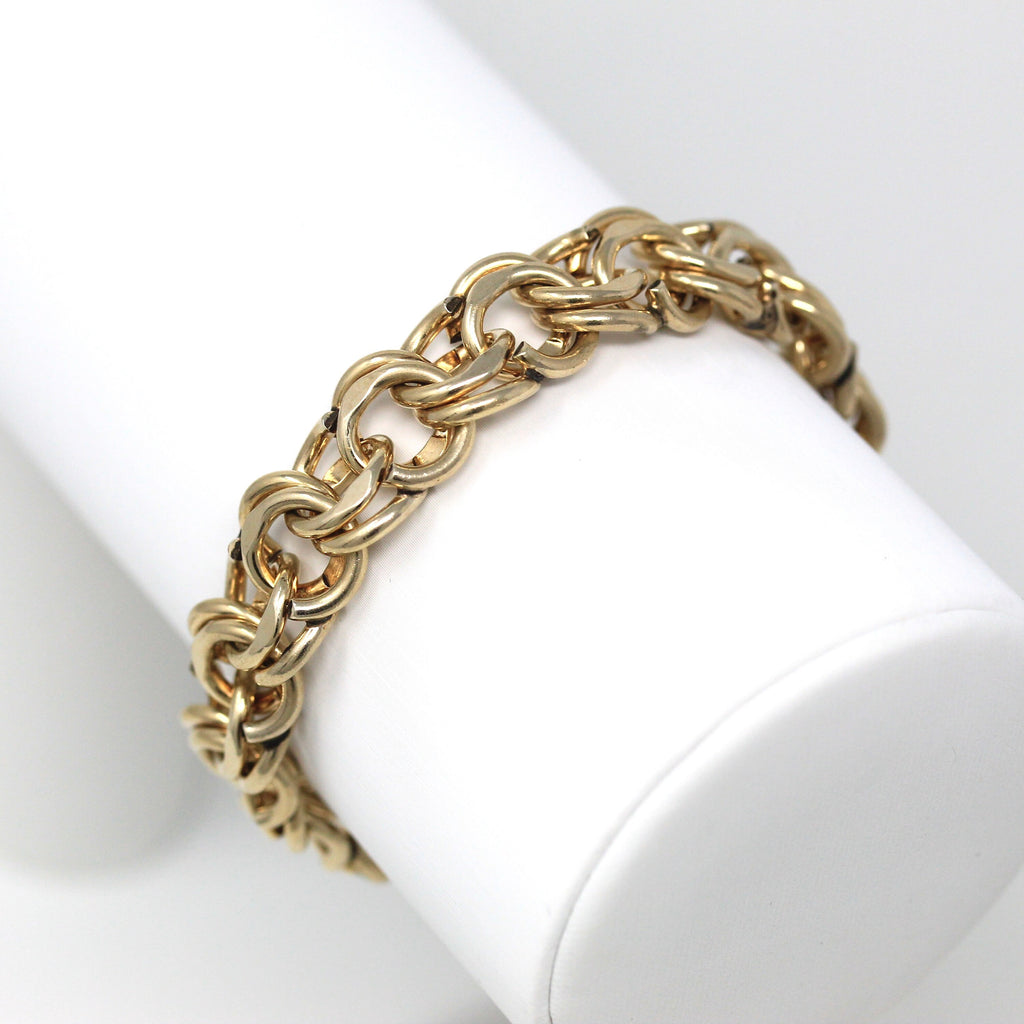 Vintage Heavy Double Link 14K Gold Charm Bracelet