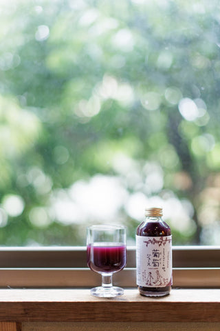 Image of grape juice bottle and a glass of grape juice