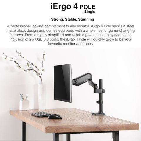 IErgo 4 pole single monitor arm | SourceIT