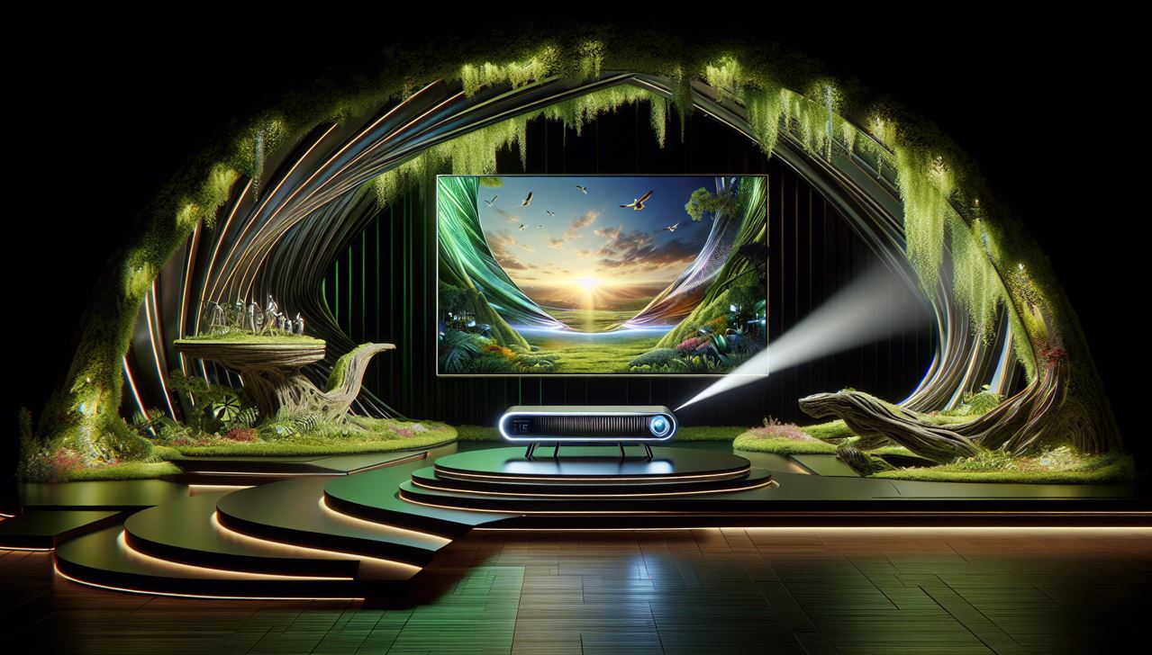 Artistic visualization of the future of display technology with BenQ, focusing on 4K monitors and smart projectors