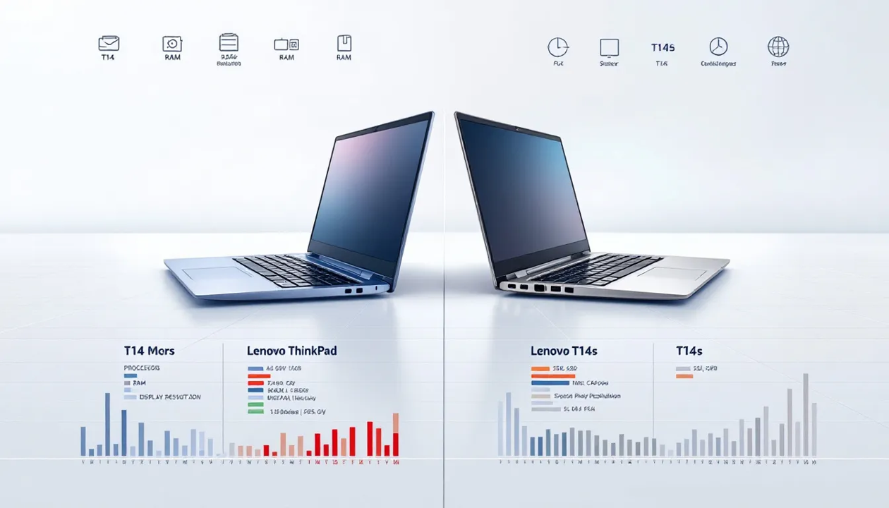 A decision-making graphic for choosing between Lenovo ThinkPad models, including T14 and T14s.