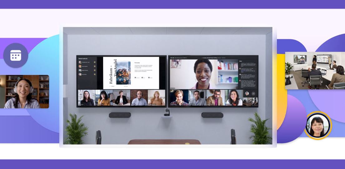 A modern conference room with Microsoft Teams Rooms setup