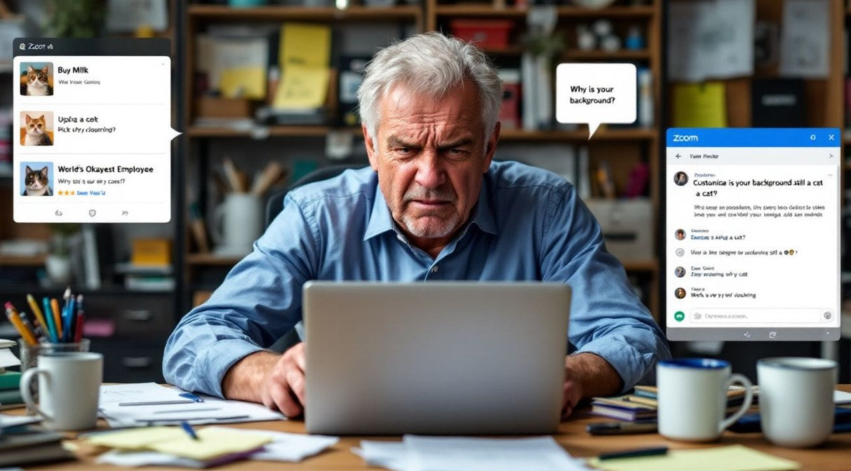 A user customizing virtual backgrounds in Zoom during a video call.