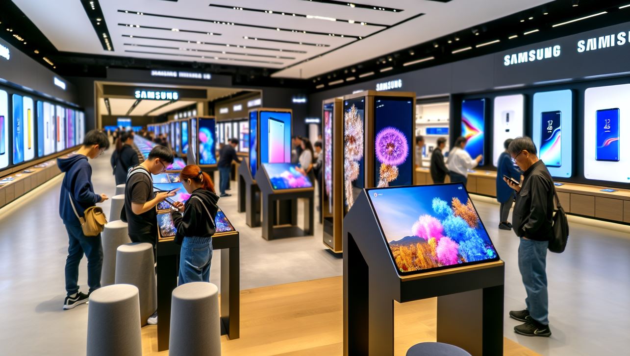 A modern retail store with interactive digital displays