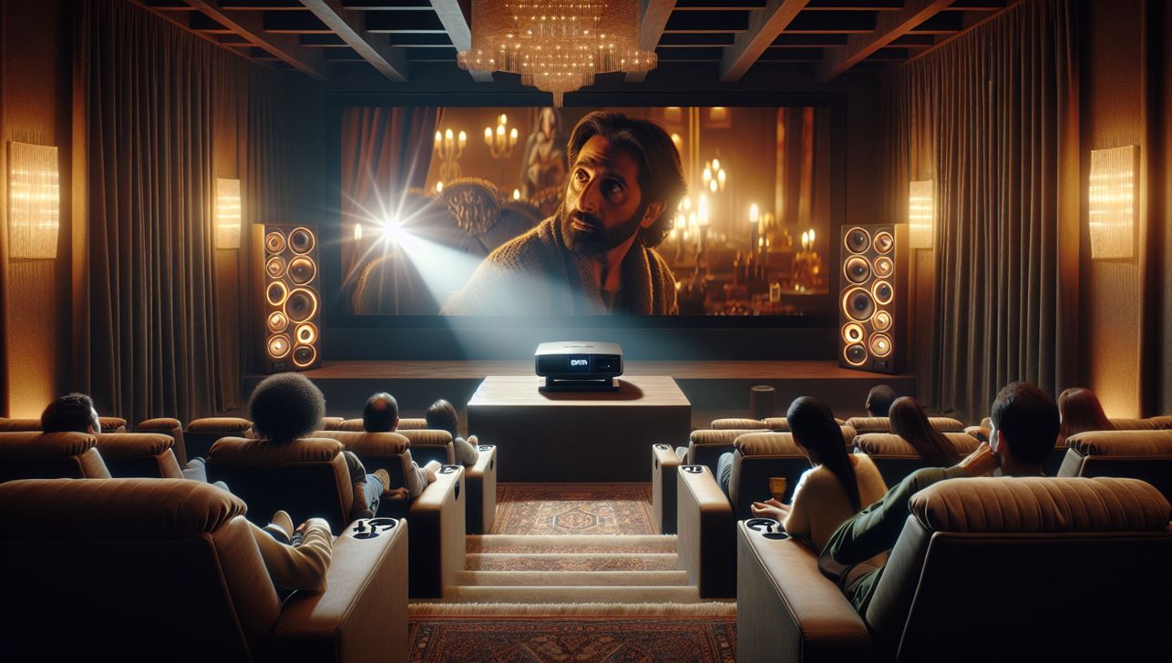 An immersive home cinema setup with an Epson projector and surround sound system for a cinematic experience