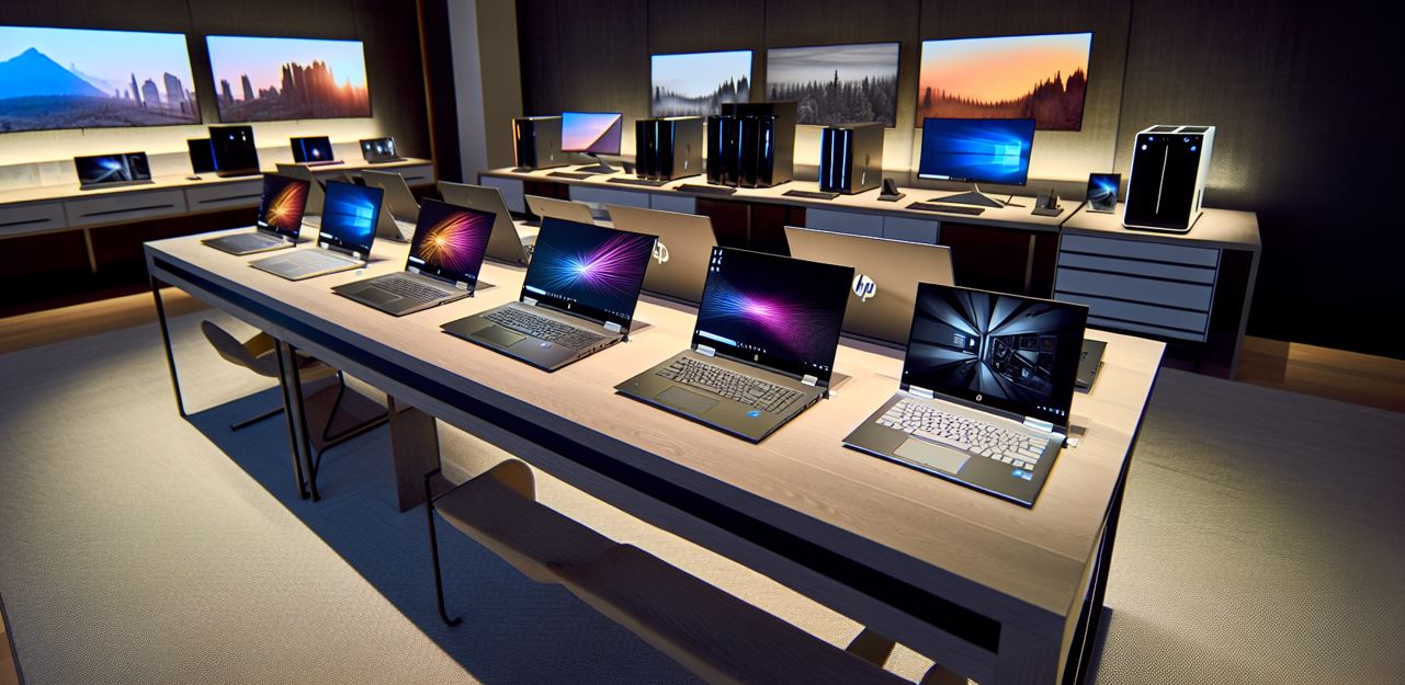A variety of HP laptops and desktops