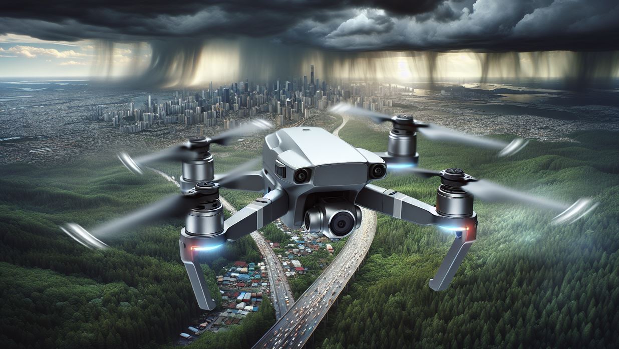 Compact DJI Air series drone in flight