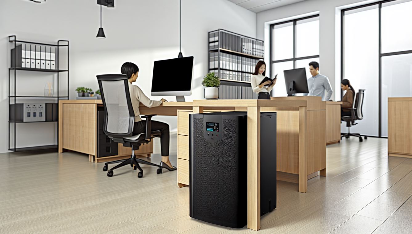 Compact tower UPS system in office setting