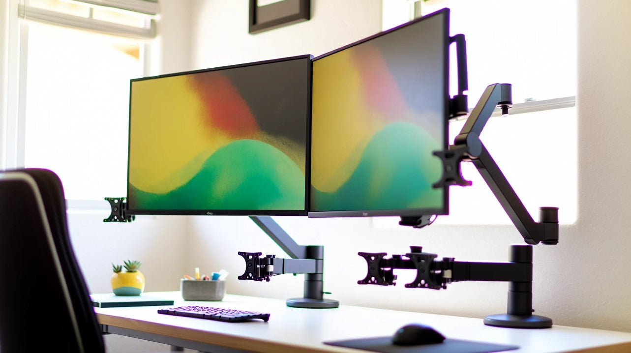 Ergotron LX and HX desk monitor arms on a modern workspace