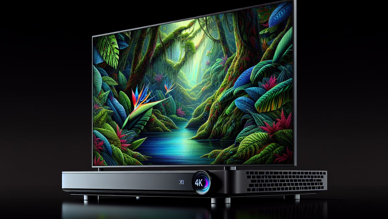 Illustration of a futuristic 4K projector monitor