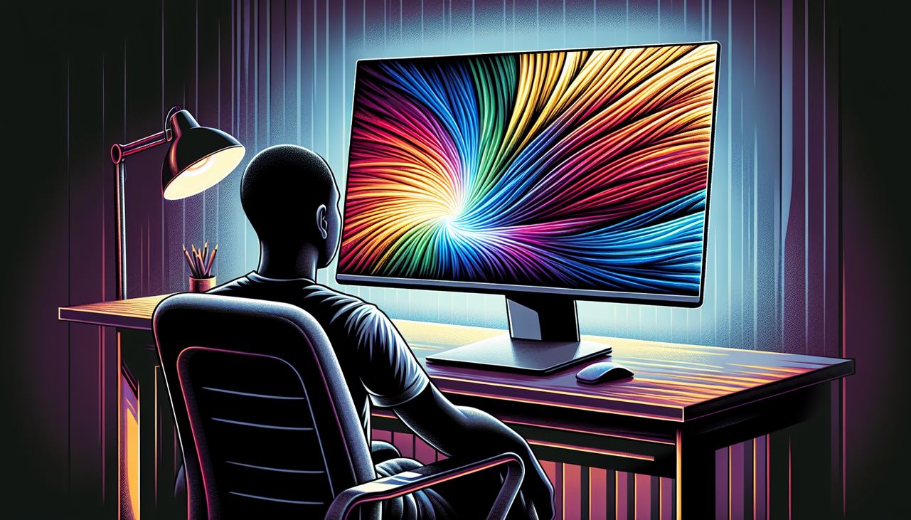 Illustration of a person using a BenQ monitor with low blue light and flicker free technology