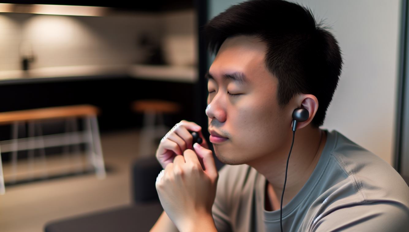 Person enjoying superior sound quality with earbuds