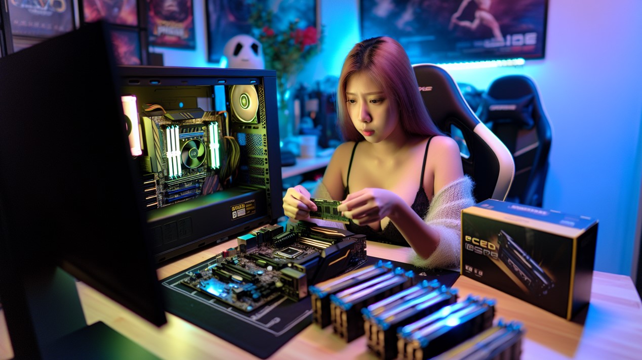 Person assembling a powerful PC gaming rig with NVIDIA components