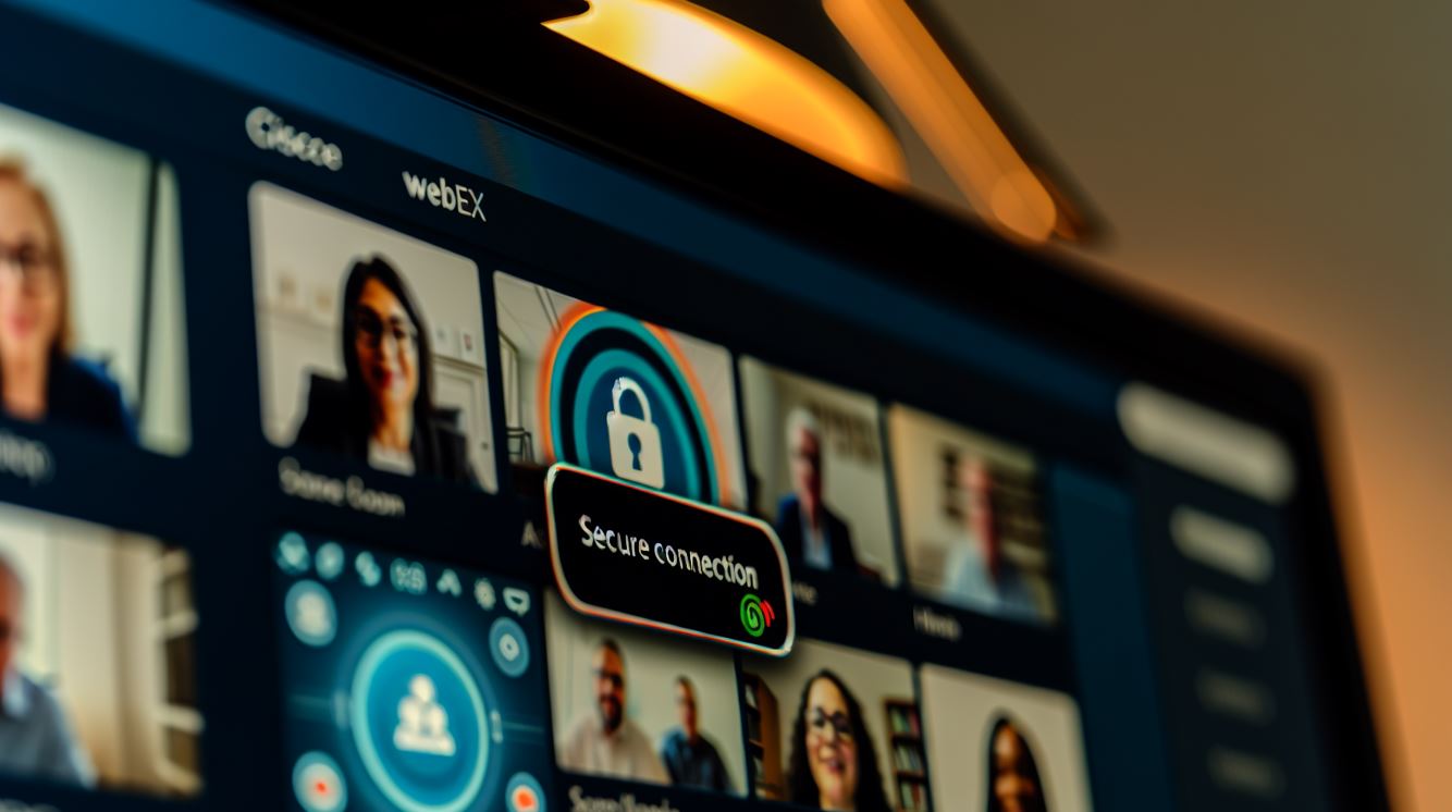 Photo of a secure connection icon on a computer screen during a video conference