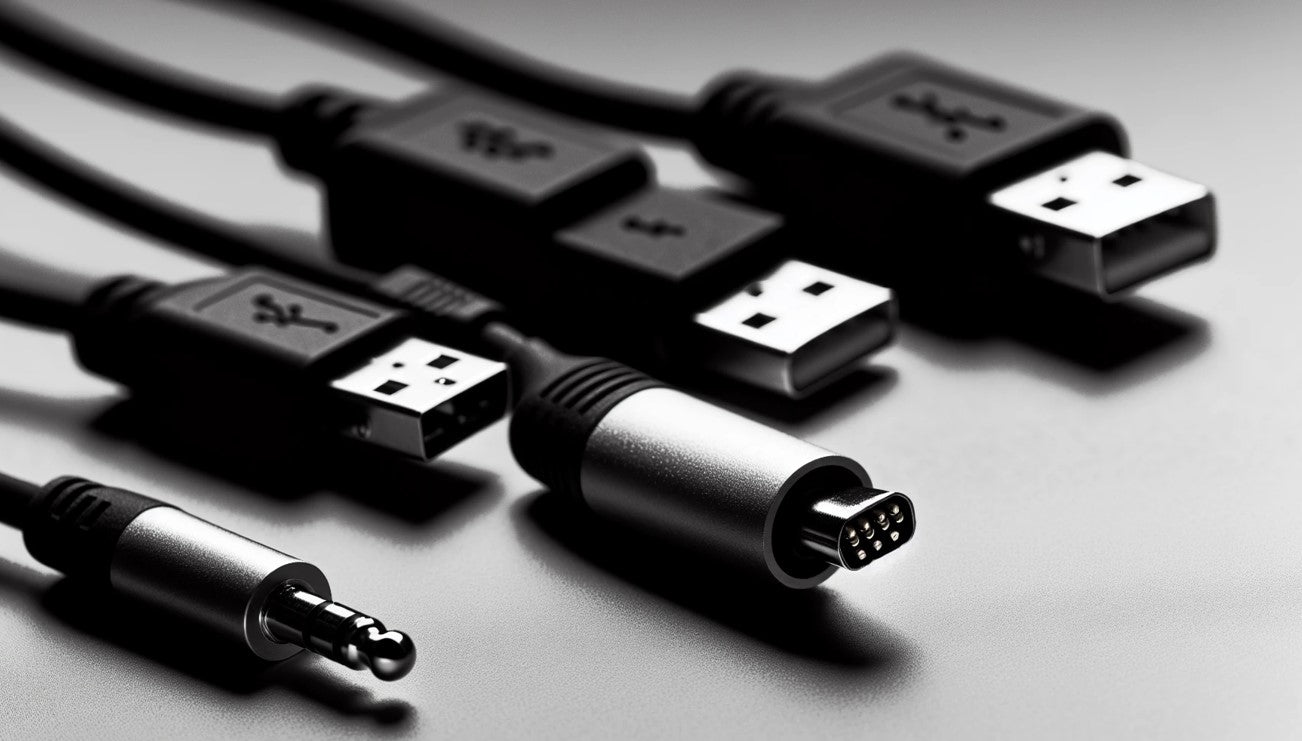Verskeie USB-verbindings insluitend USB-A, USB-C en 3,5 mm