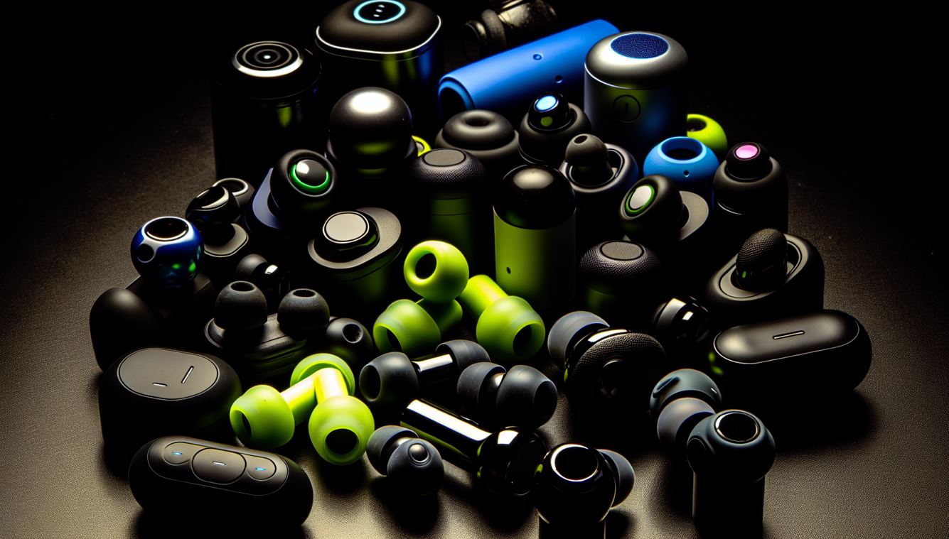 Various wireless earbuds on display