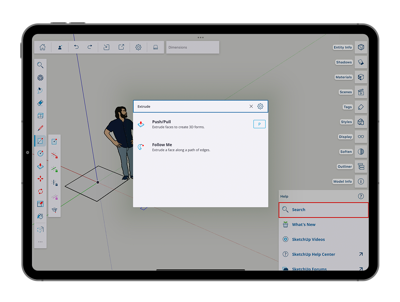 SketchUp 2024 Omnibar New navigation tool with advanced search functionality that helps you find what you need faster and allows you to create and activate custom keyboard shortcuts.