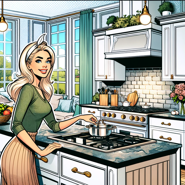 A woman in her new kitchen