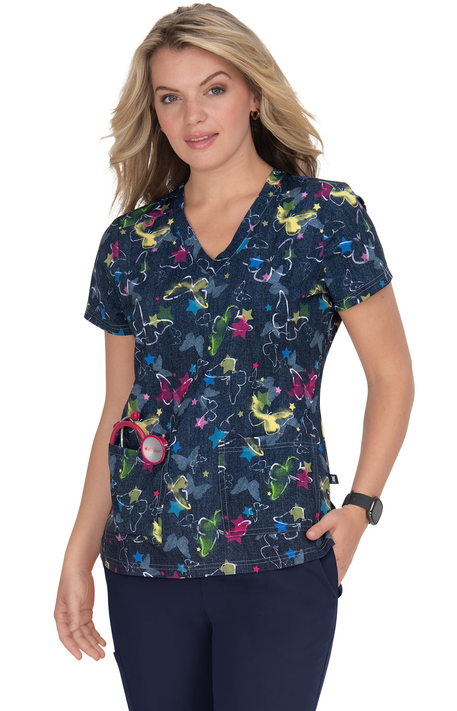 French Bull by koi Lulu Women's 2-Pocket Print Scrub Top – koihappiness