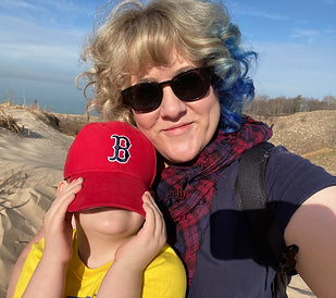 Beth and her pint-sized son at the Indiana Dunes