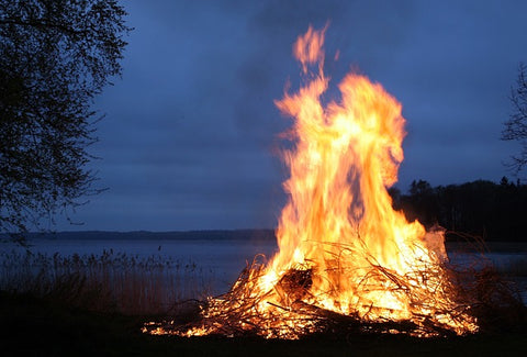 A large bonfire on the beach, presumably full of embarrassing journal entries