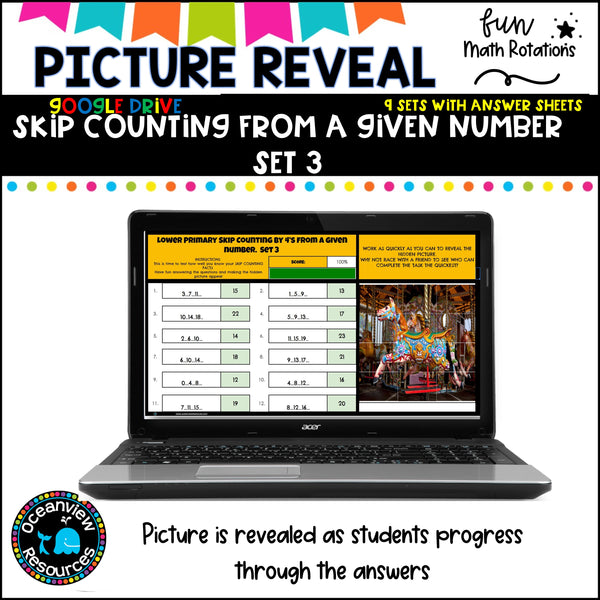 GOOGLE Picture Reveal SKIP COUNTING FROM A GIVEN NUMBER with worksheets (9 sets)