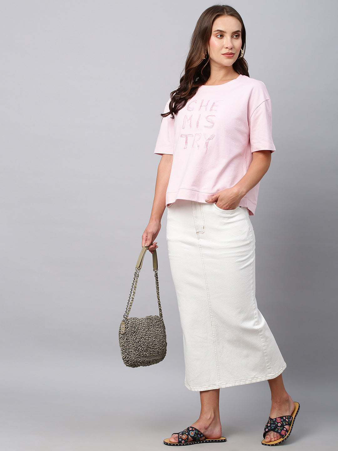 Chambray & Camo: Sleeveless denim top, Pencil skirt & Beige details } -  Meagan's Moda