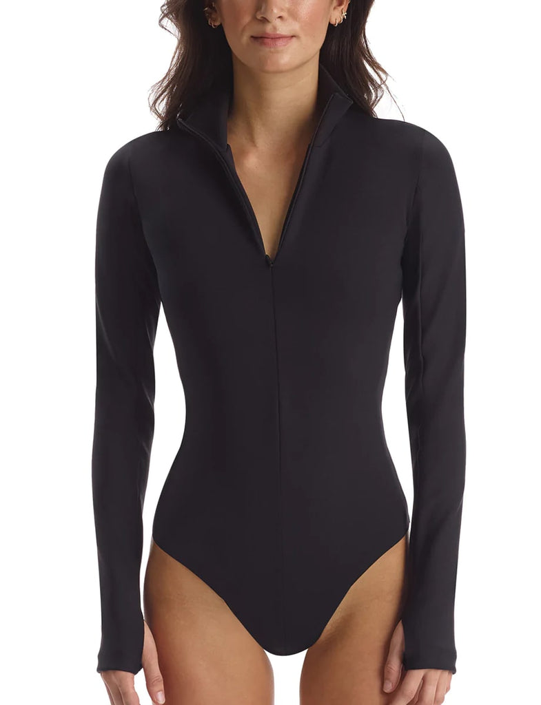Neoprene Squareneck Ruffle Bodysuit in Black – Edit and Co