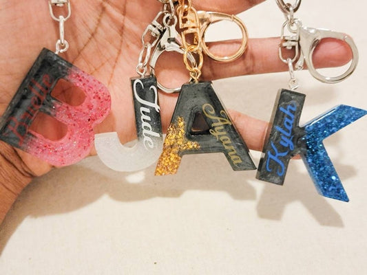 Black and Gold Glitter Letter Keychain – AK Resin Designs