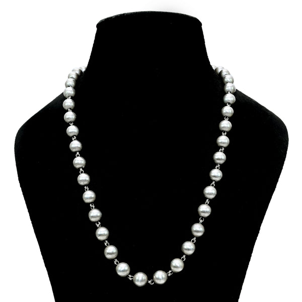 Silver Beaded Necklace with Pearls