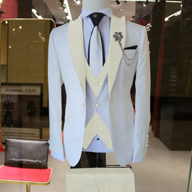 tuxedo white business 3 pieces wedding suit