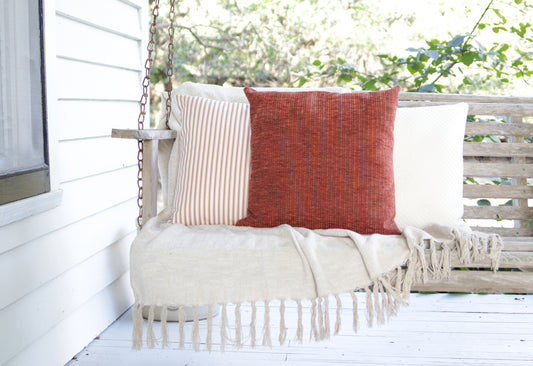 White Textured Throw Pillow, Striped Pillow Cover, Farmhouse Pillow