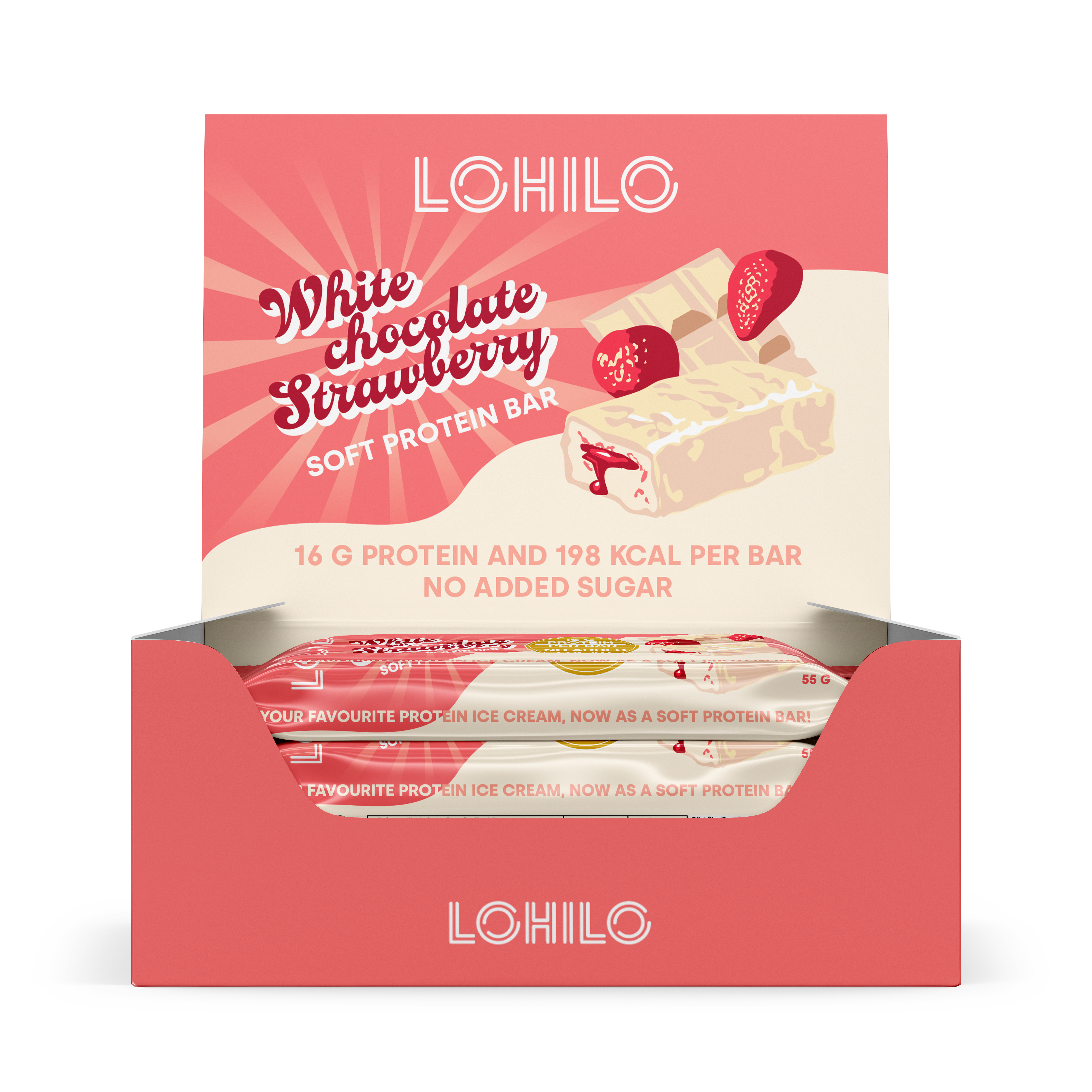 Brug Lohilo Protein Bar - White Chocolate Strawberry (12x 55g) til en forbedret oplevelse