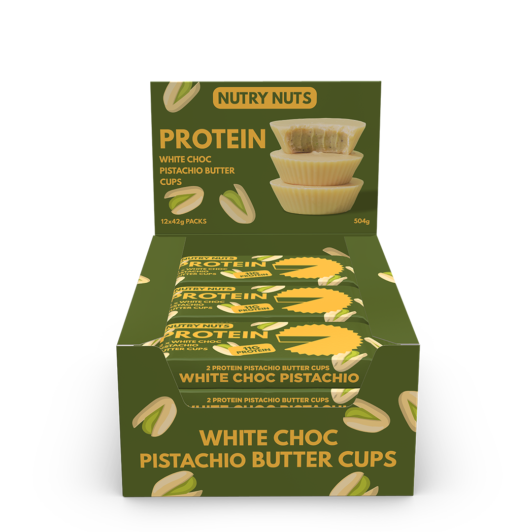 Brug Nutry Nuts Peanut Butter Cups - White Choc Pistachio (12x 42g) til en forbedret oplevelse