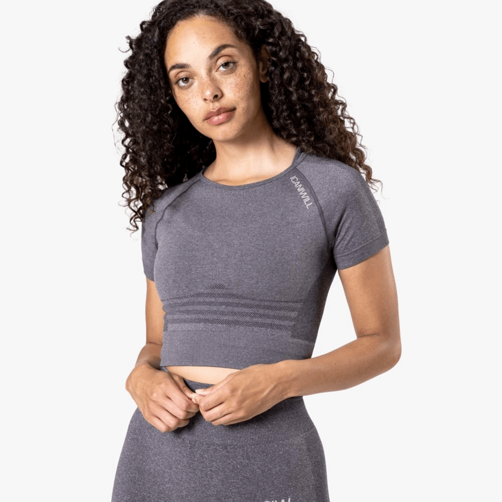 Billede af ICANIWILL Define Seamless Cropped T-shirt Grey Melange Wmn