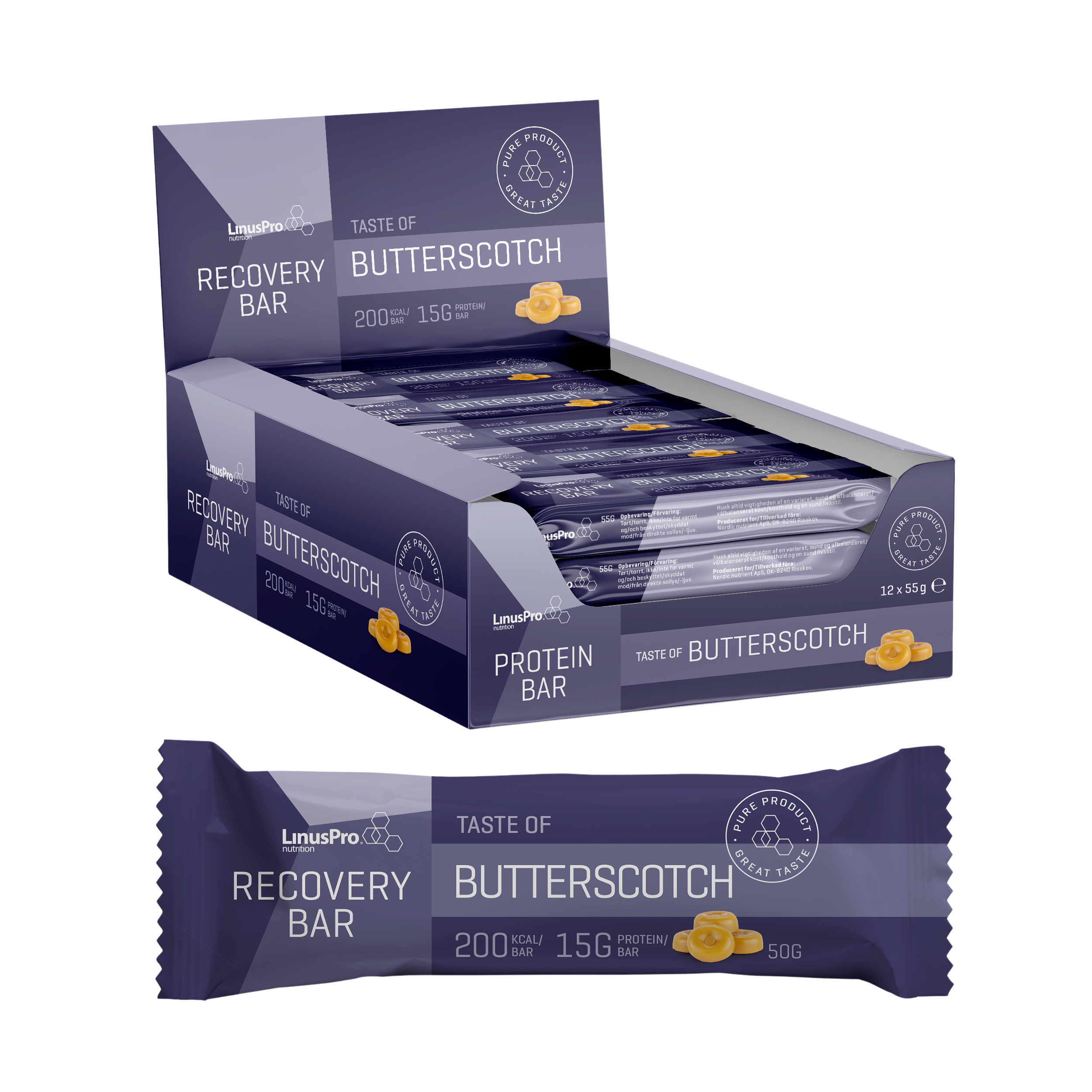 Brug LinusPro Recovery Bar - Butterscotch (12x 50g) til en forbedret oplevelse