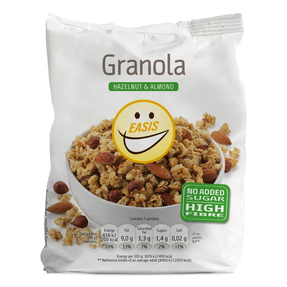 Brug EASIS Morgenmad (350g) - Granola med hasselnødder og mandler til en forbedret oplevelse