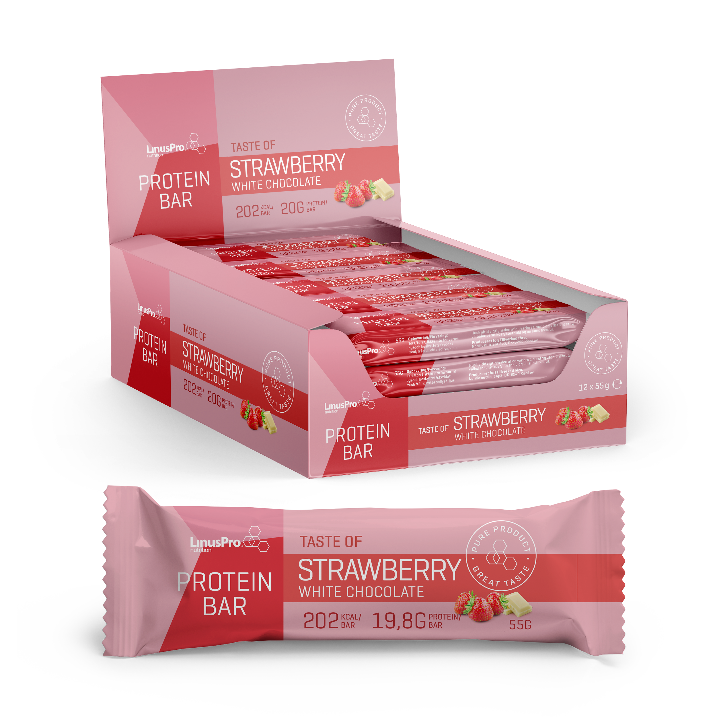 LinusPro Protein Bar - Strawberry White Chocolate (12x 55g)